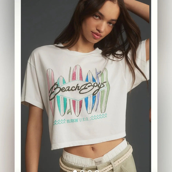 NWT Anthropologie Letluv boxy crop Beach Boys tee Large surf 🏄‍♂️ board - Picture 1 of 3